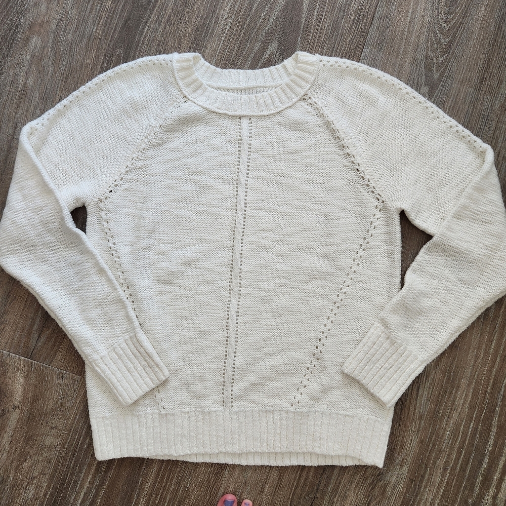 LOFT Cream Classic Cable-Knit Crew Neck Sweater